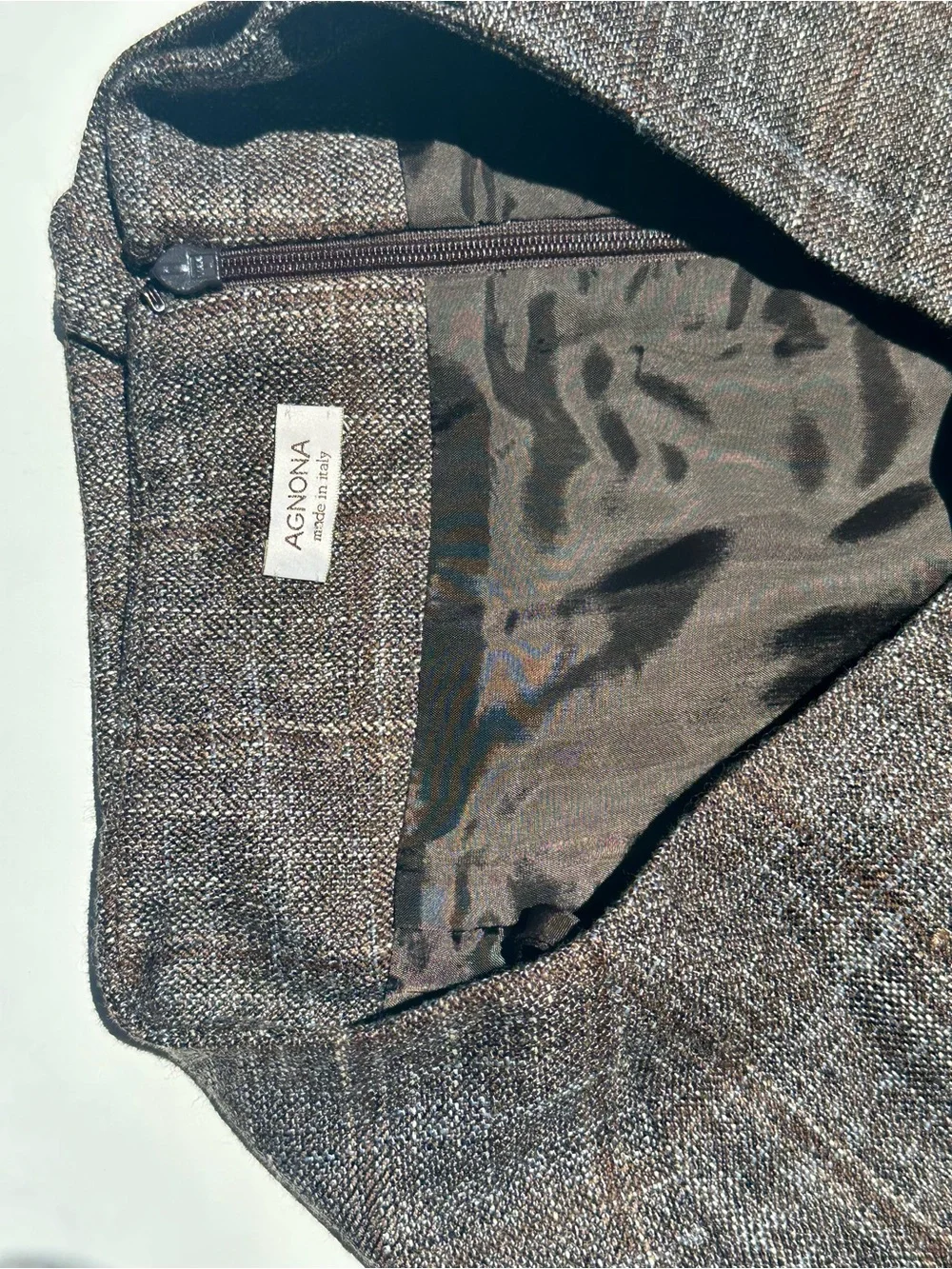 Agnona Classic Brown Plaid Pencil Midi Skirt, Wool blend, 46, 10